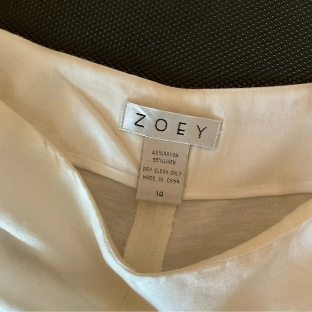 ZOEY Womens White Linen Blend Cropped‎ Pants Size 14